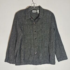 Vintage Chicos Design Jacket Womens 1 Medium Black White Red Linen Blend Classic
